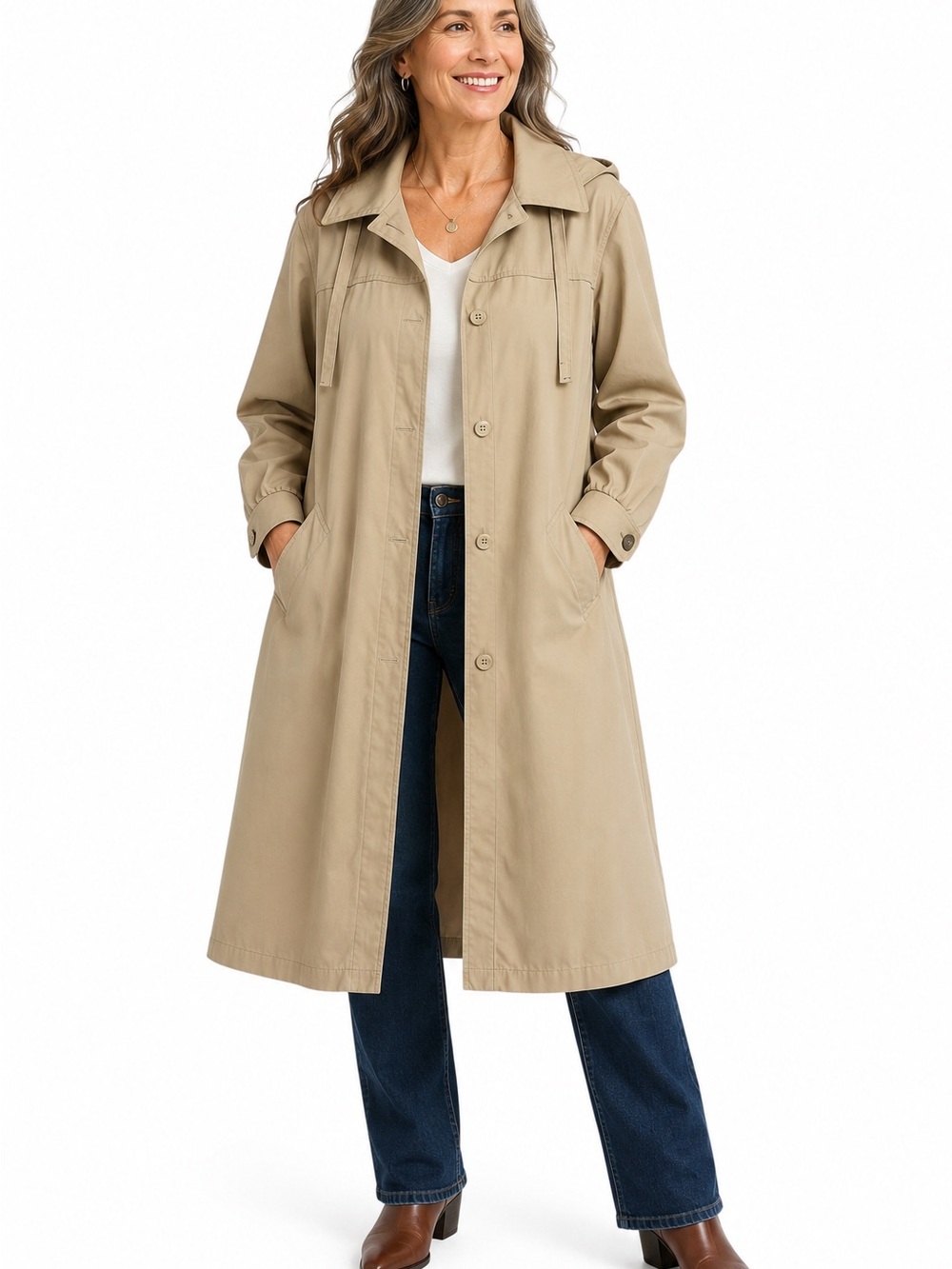 Classic Beige Trench Coat - Women's Long Jacket